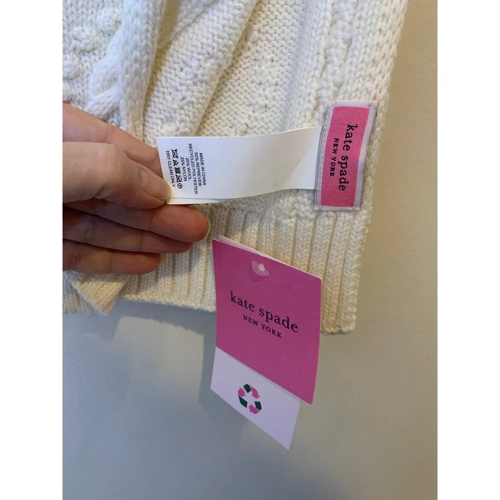 Kate Spade New York Ivory Cable Knit‎ Heart Scarf NWT